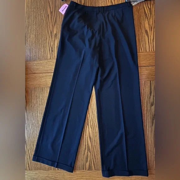 NWT Tahari Elegant Black Wide-Leg Cuff Zip Dress Pants Front Pockets Size 14 - Picture 4 of 12